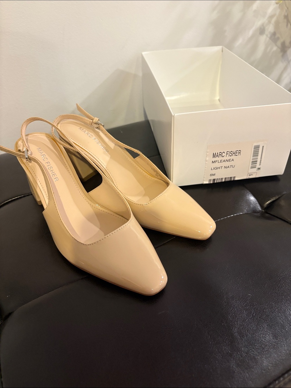Marc Fisher Light Natural Beige Patent Slingback Pumps